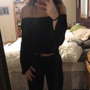 Black bell sleeved crop top